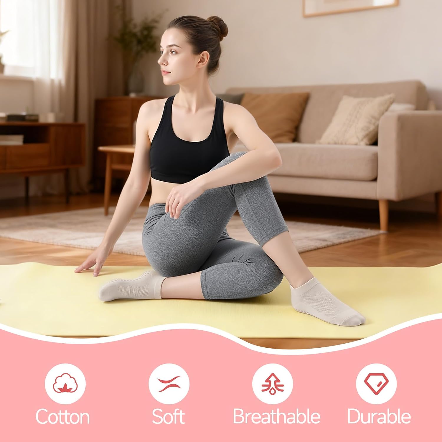 5/10 Pcs Pilates Socks for Women, Ankle Grippy Non Slip Socks for Yoga Barre Hospital Slipper