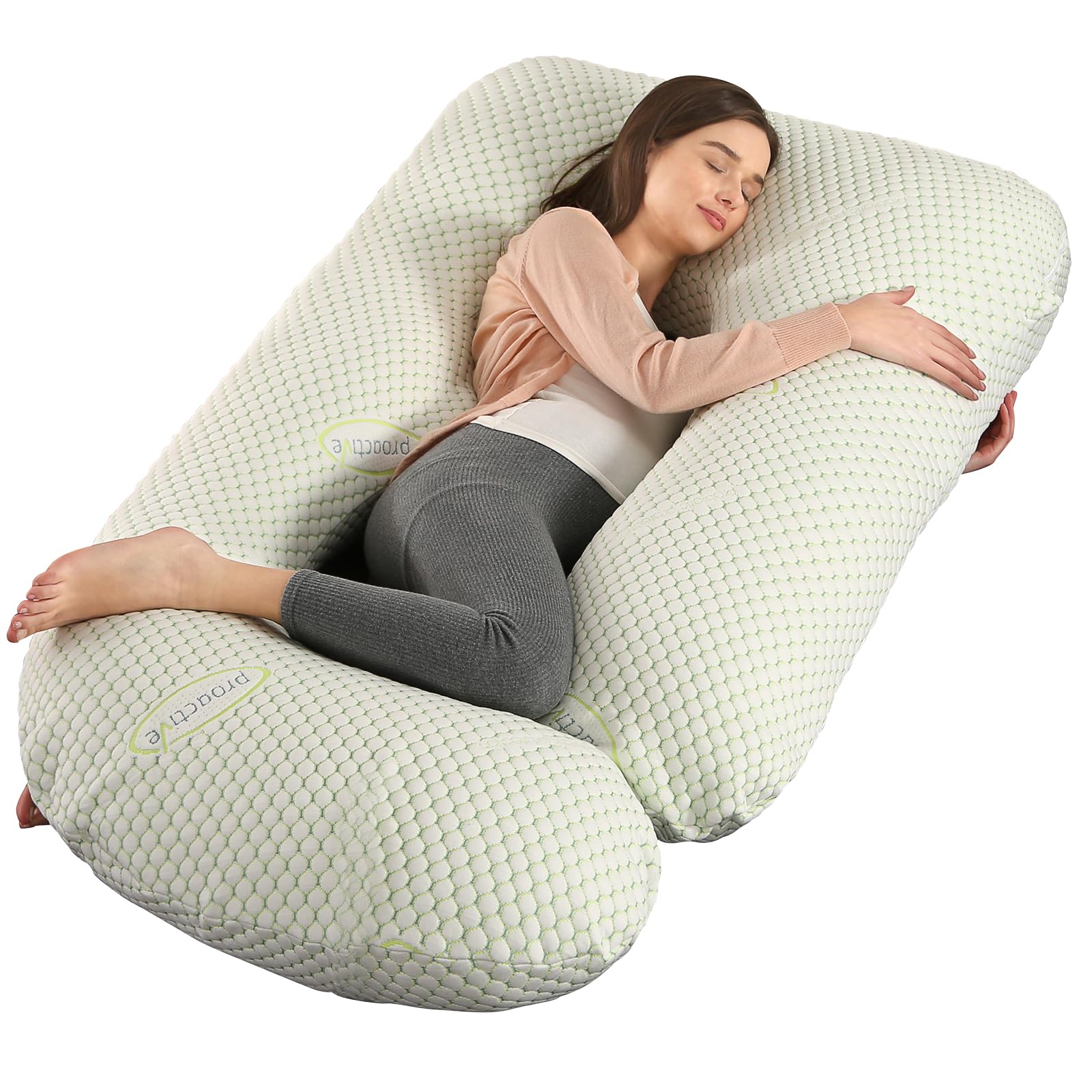 BATTOP Pregnancy Pillows for Sleeping- Full Body Maternity Pillow with Cooling Breathable Cover, U-Shaped Pregnancy Pillow for Side Sleepers - Support for Back,Hips,Legs,Belly (Mint Green)