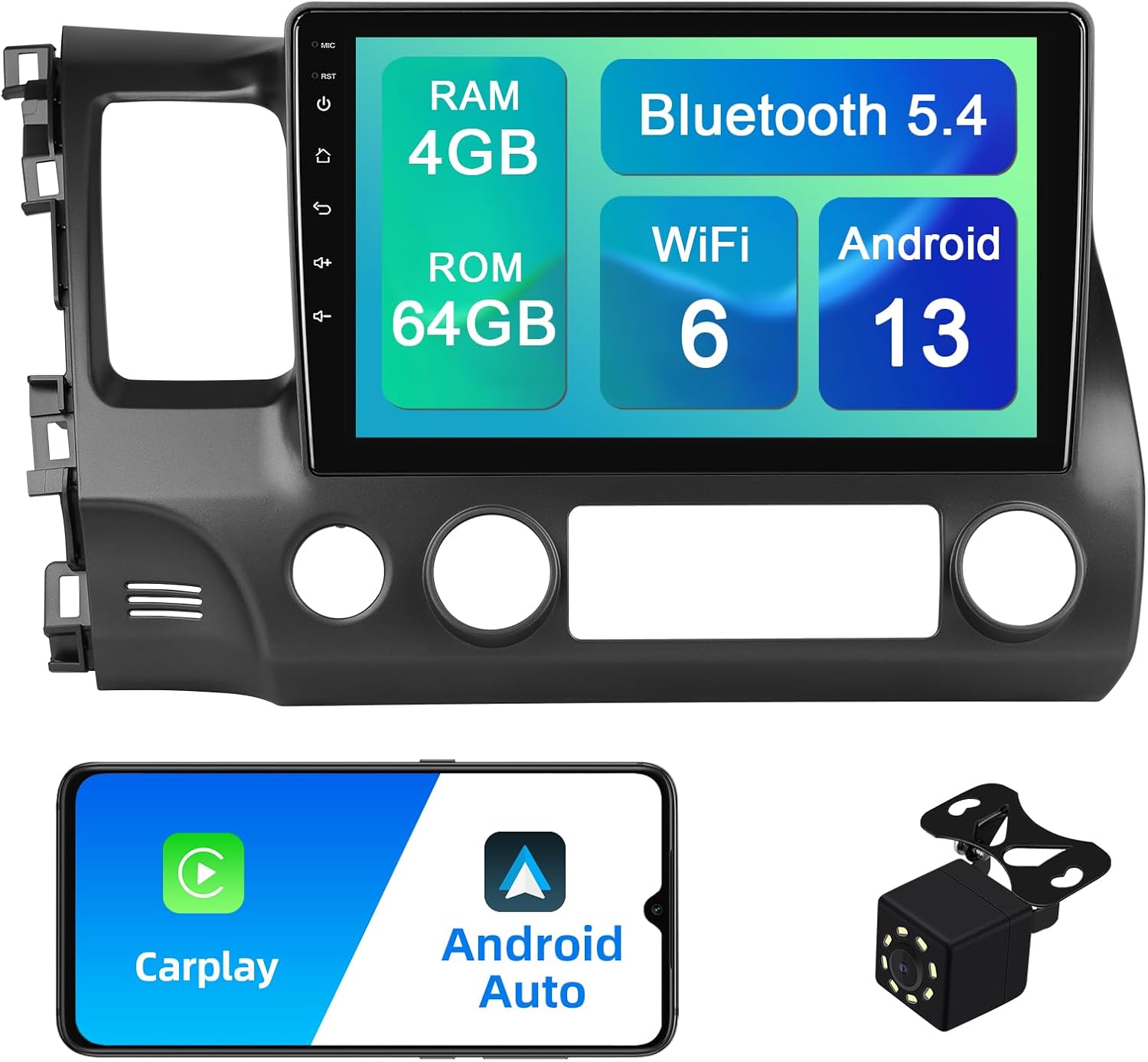 10.1 inches Linux Double Din Car Stereo for Honda Civic 2006-2011 Touchscreen Screen Car Radio with Carplay & Android Auto Support Backup Camera GPS Navi FM BT