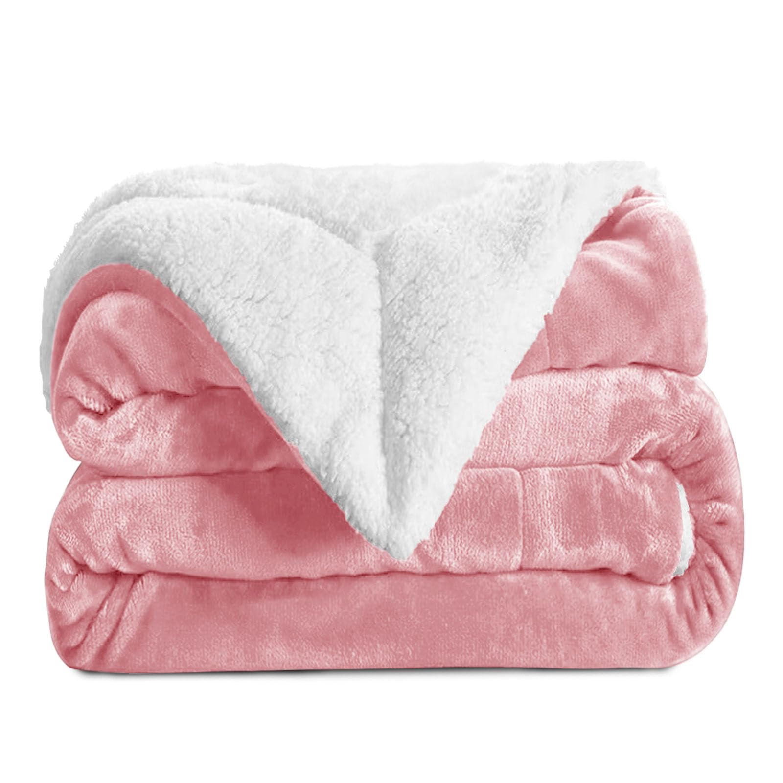 Aspire Homeware Pink Sherpa Fleece Blanket Reversible Plush Soft Fluffy Fleece Blankets Thick Bed Throws Microfiber Throw For Sofa (, Super King (230 X 270 Cm))
