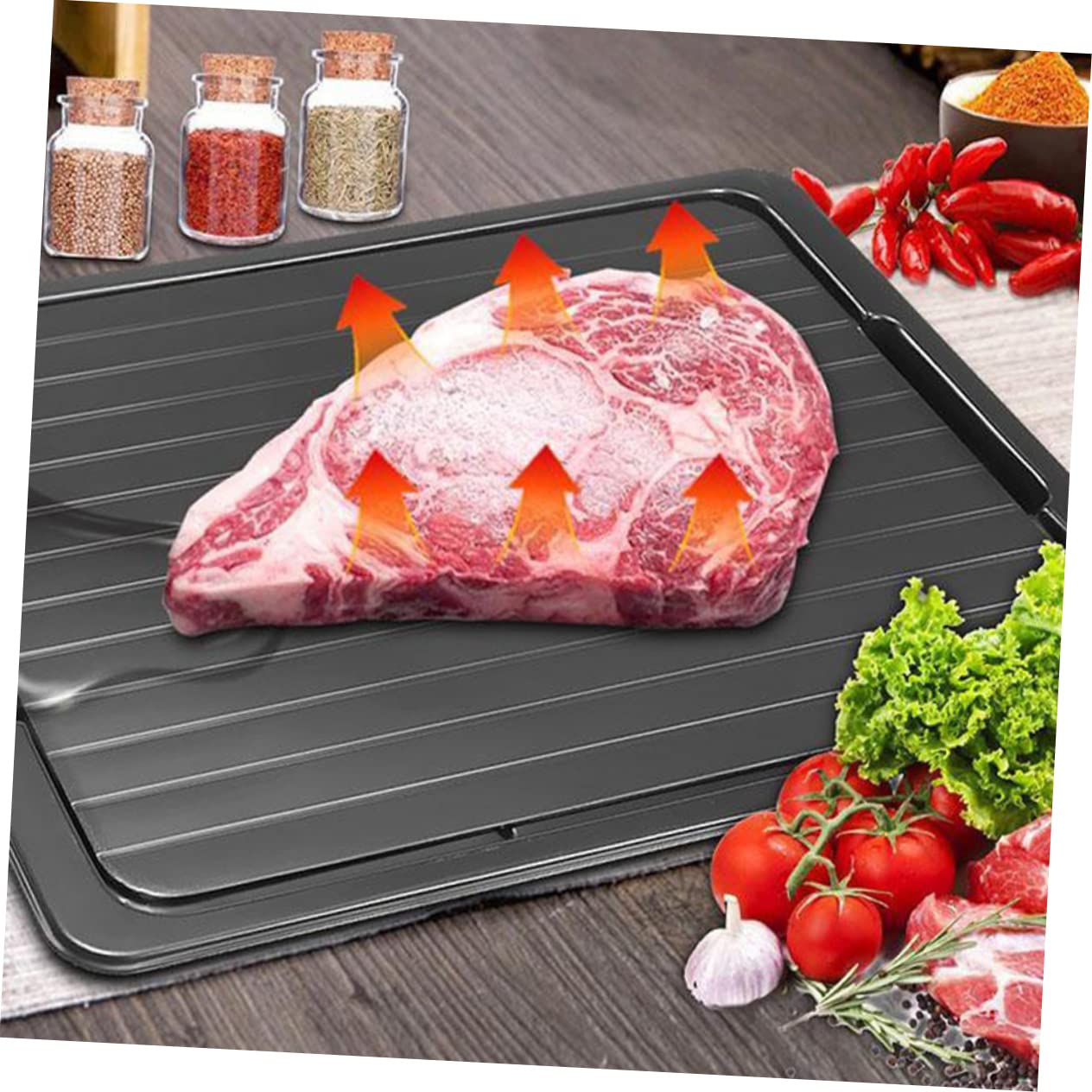 PRETYZOOM Auftauplatte für Fleisch mit Aluminiumlegierung 3 Stück Schwarze Fleischauftauschale Schnelles Auftauen für Alltag und Kochen Spart
