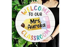 Personalized Teacher Name Sign, Welcome to Classroom Sign with Pencil Classroom Decorations for Teacher