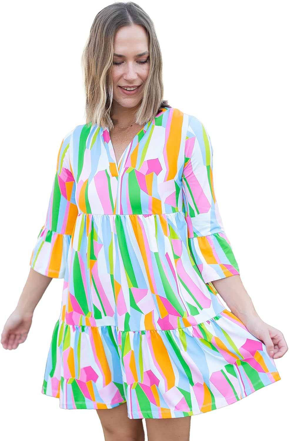 Mary Square Women's Everyday Apparel Laguna Style Summer Dress, Nylon and Spandex