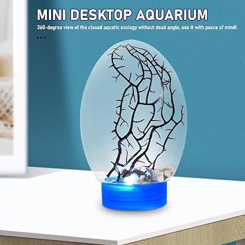 Closed Desktop Aquarium with LED Light, Xmas Mini Fish Tank