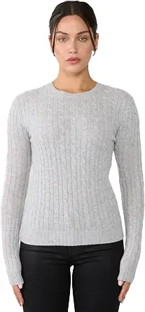 Women's 100% Cashmere Cable-Knit Long Sleeve Pullover Crew Neck Sweater