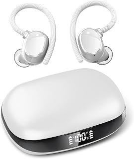 WUYI Wireless Earbuds, HiFi Stereo Sport Bluetooth 5.3 Headphones with Earhooks, 48H Deep Bass in-Ear LED Display, Noise Cancelling, IP7 Waterproof Earphones Built-in Mic for Running White