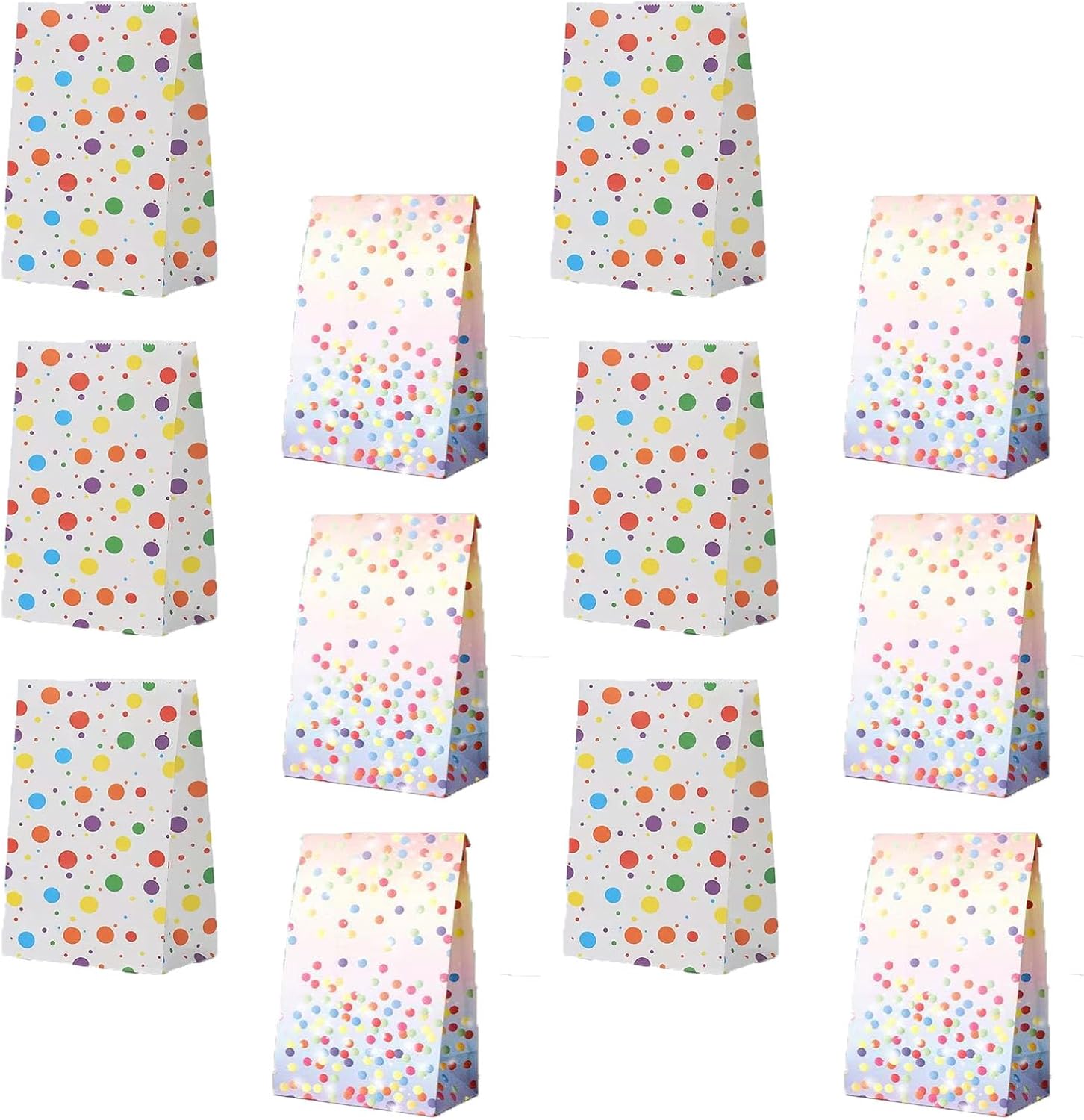 RPOLLWSUN 12pcs Rainbow Small Party Gift Bags 9.45 * 5.12 * 3.15inch Colorful Dots Party Favor Bags Goodie Bags for Girls Birthday Baby Shower Wedding Bridal Engagement 