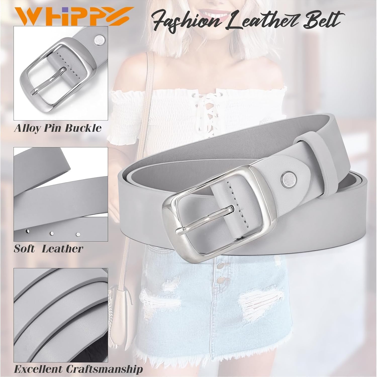 WHIPPY Women Leather Belts for Jeans Pants Fashion Dress Belt for Women with Solid Pin Buckle - Image 3
