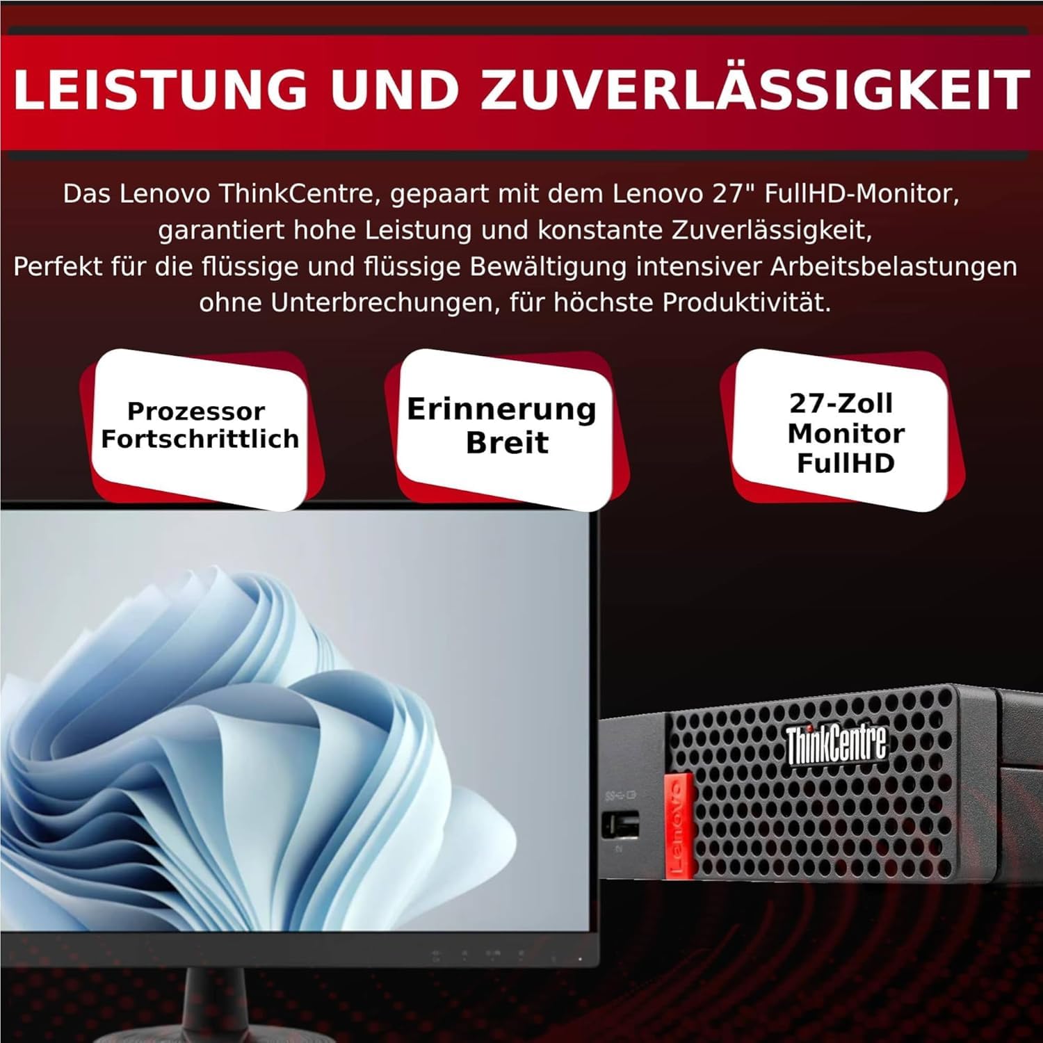 Lenovo Workstation Thinkcentre | Core i5-8500 bis zu 3,50 GHz | RAM 32 GB | SSD NVMe 512 GB WiFi | Monitor 27 Zoll FHD | Win 11 Professional Garantie 36 Monate