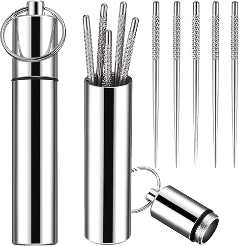 Geiserailie Mini soporte portátil de titanio para palillos de dientes con 10 palillos de dientes de titanio reutilizables, impermeable, palillos de