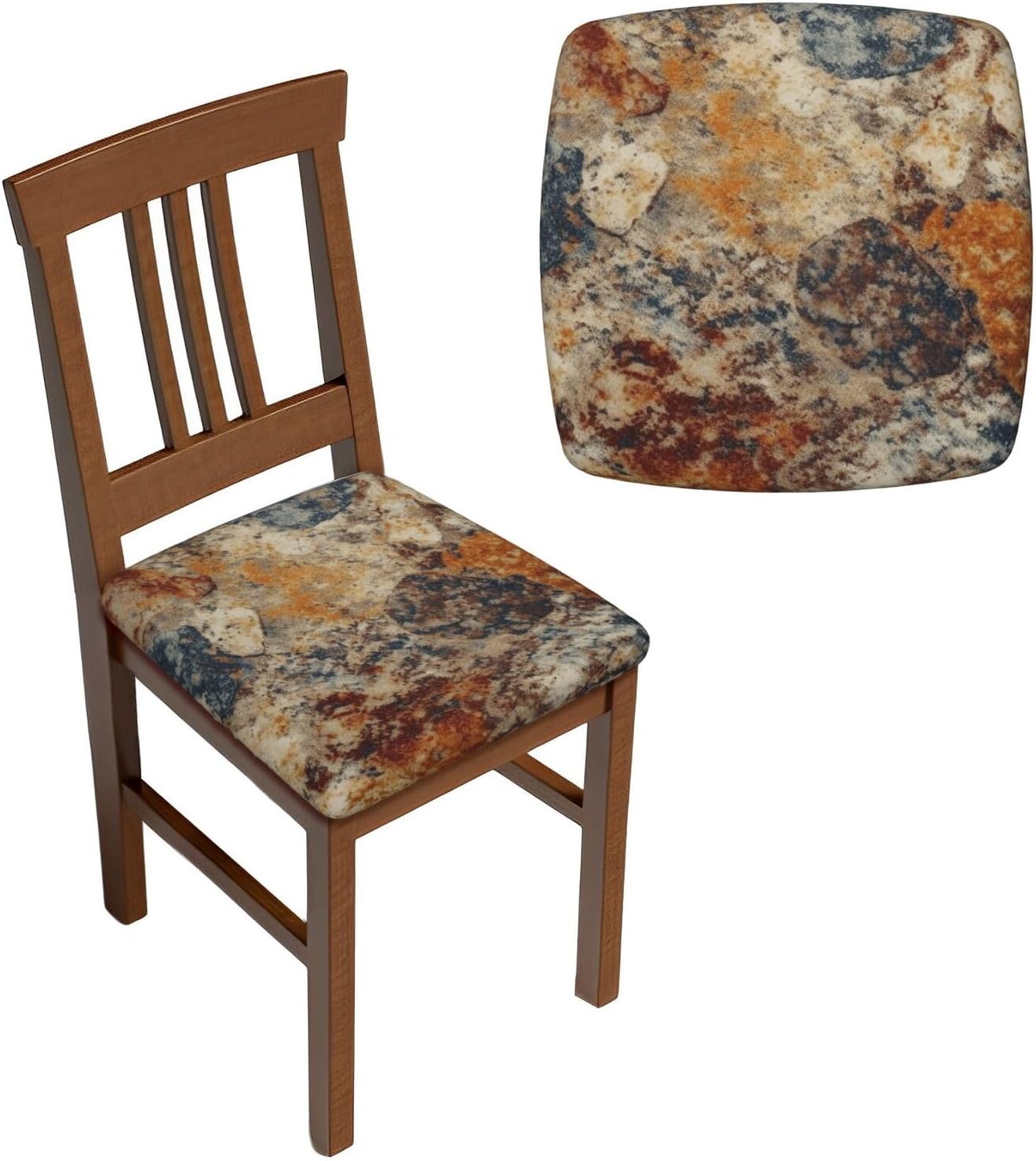 Abstract Granite Bar Stool Cover Six Piece Waterproof Square Seat Cushion Cover High Elastic Anti-Slip Barstool Slipcovers Washable Stool Seat Covers Soft Bar Chair Covers