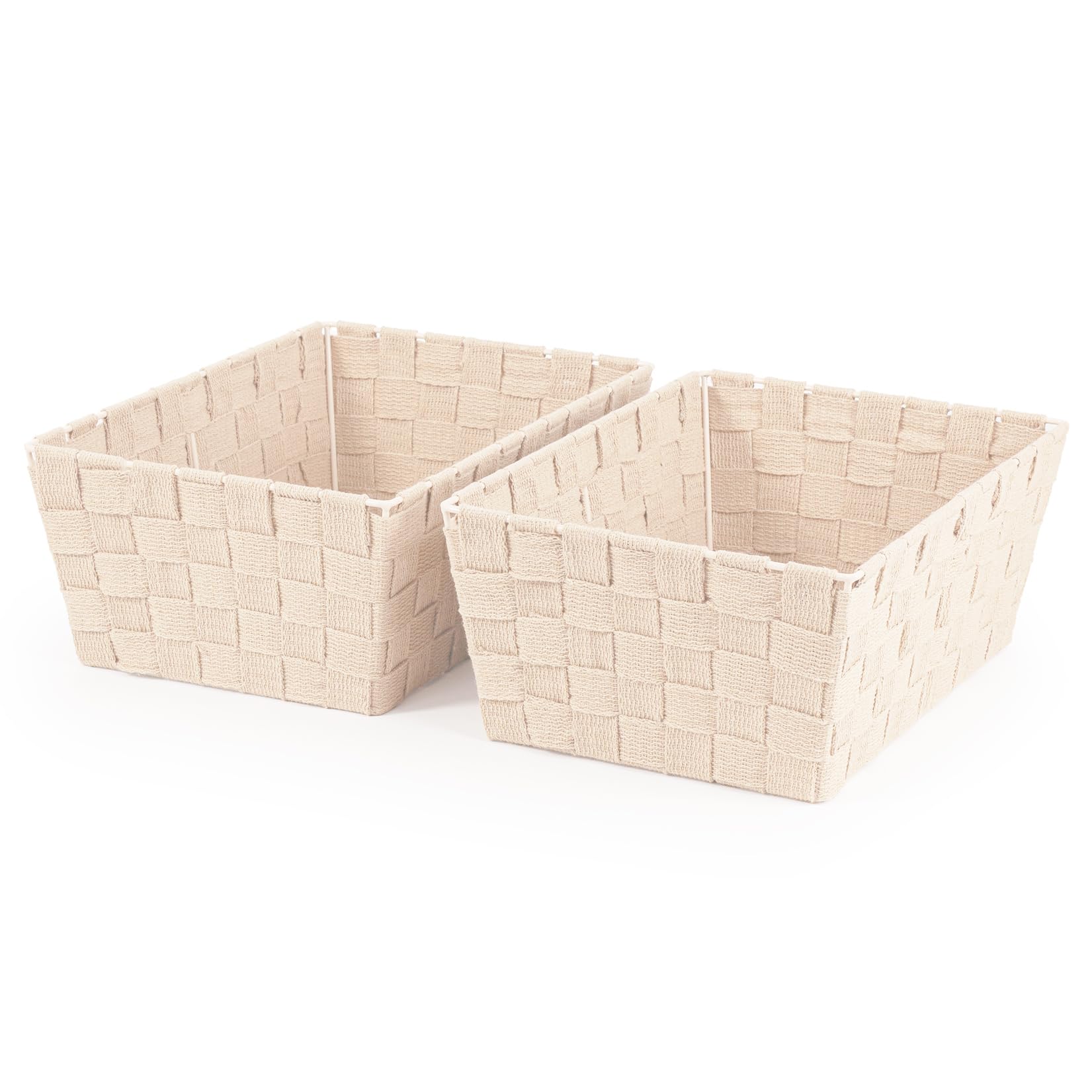Woodluv Cream Storage Baskets Set Of 2, Gift Hamper Basket Bathroom Storage Basket For Shelves, Wardrobe Organiser Toys Tidy Baskets,