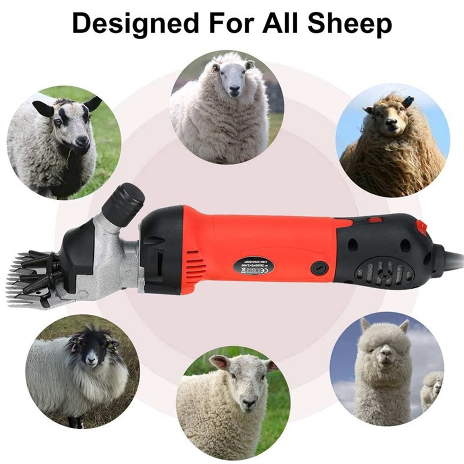 Cesoie per Pecore, Tosatrice elettrica regolabile for impieghi gravosi da 1500 W for la rasatura della lana in pelliccia di pecore, capre, bovini e altri animali allevamento