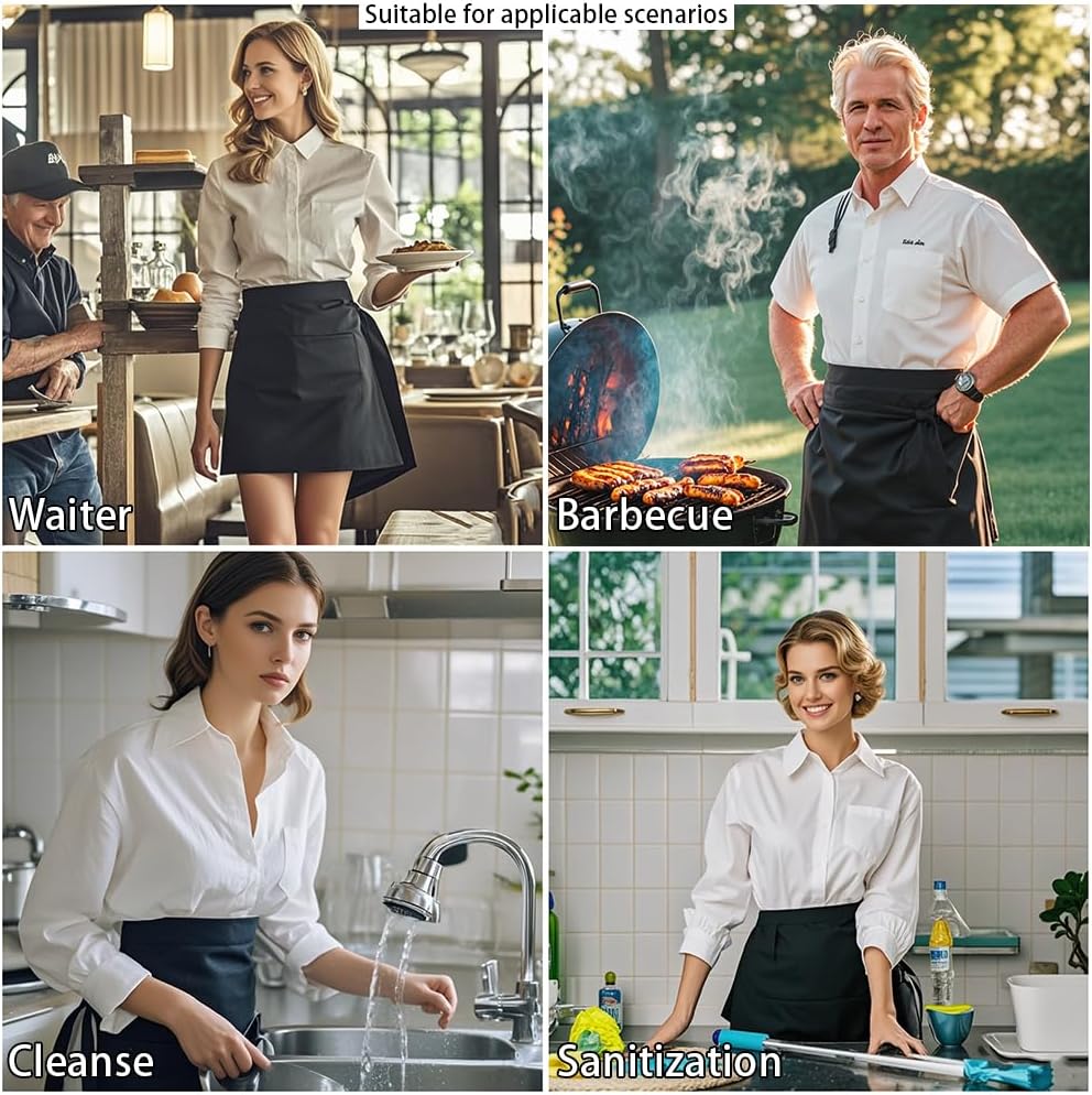 10 PCS Server aprons with 3 pockets - Reinforced tailor edge restaurant apron,black waitress apron (10 PCS) (10 PCS) - Image 7