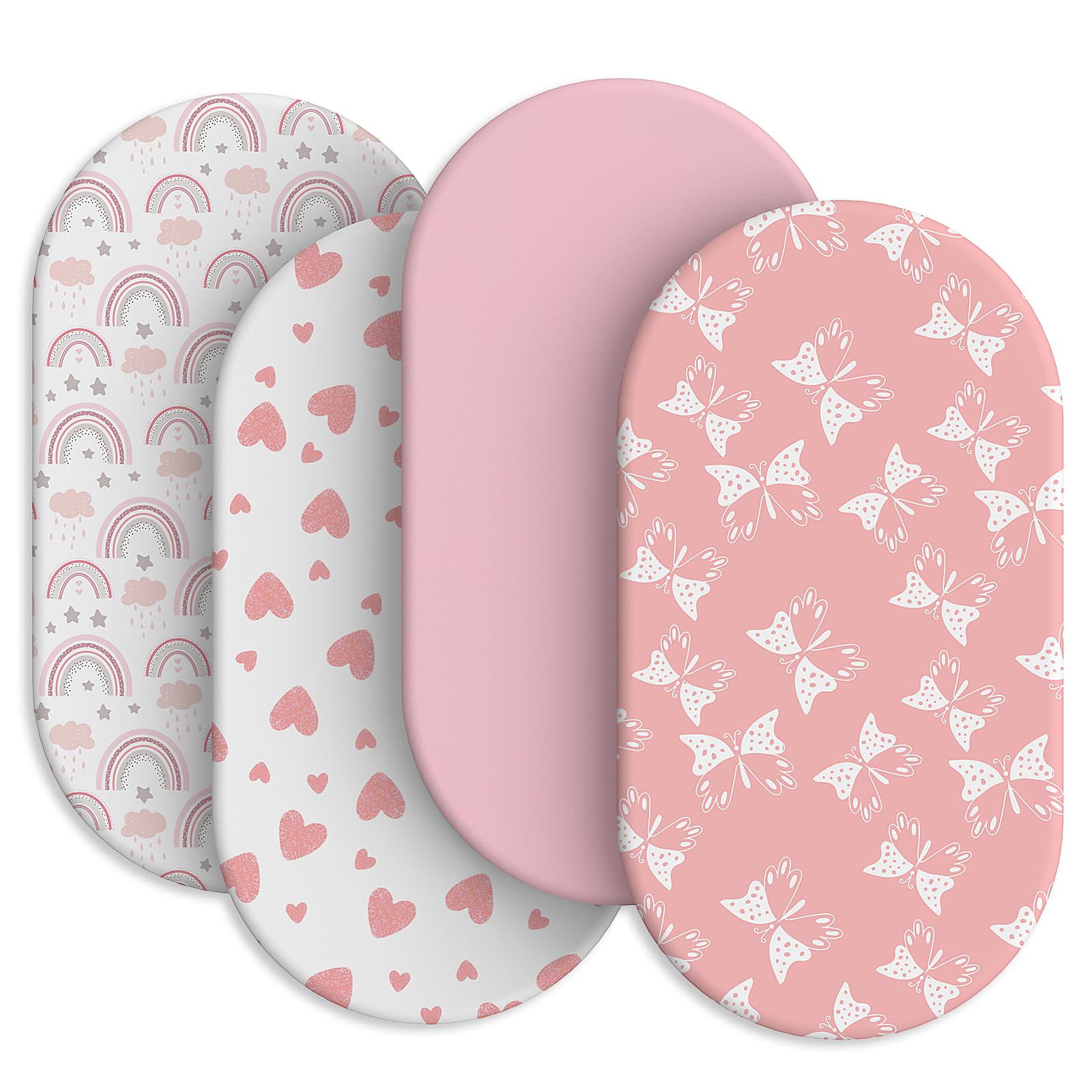 Baby Bassinet Sheets for Baby Boy Girls,4-Pack Fitted Bassinet Sheets Set Compatible with Halo Bassinest Swivel Sleeper,Baby Delight,Angelbliss,32"X16" (Pink Collection)