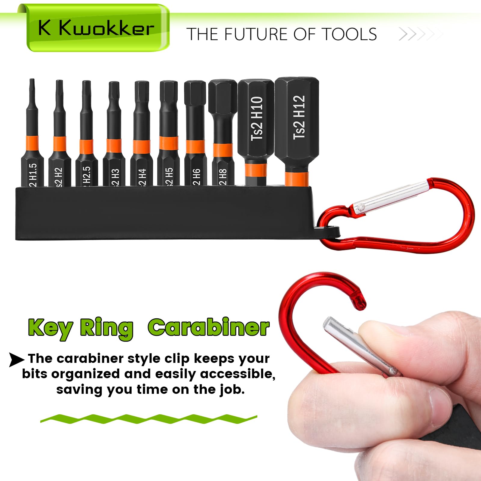 K Kwokker 10PCS Hex Allen Key Drill Bit Set, 50mm S2 Steel Metric Hex Head Allen Wrench Drill - Image 4