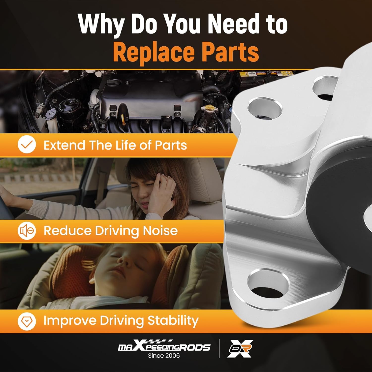 maXpeedingrods Engine Motor Mounts 3 Bolt for Honda Civic EG 1992-1995 for Acura Integra 1994-2001 B&D Series