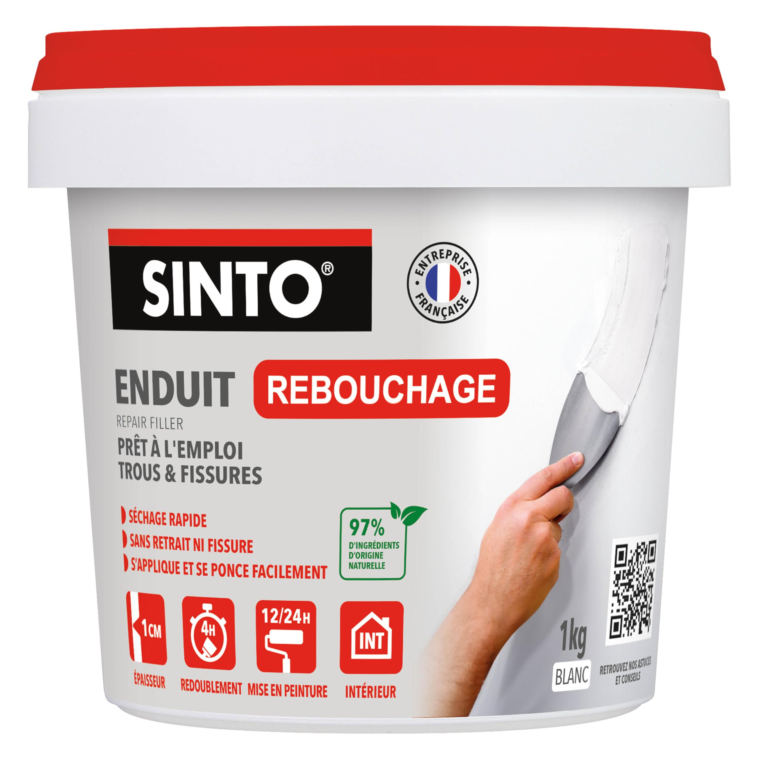 SINTO Enduit Rebouchage Trous et Fissures Prêt à l'Emploi 1kg