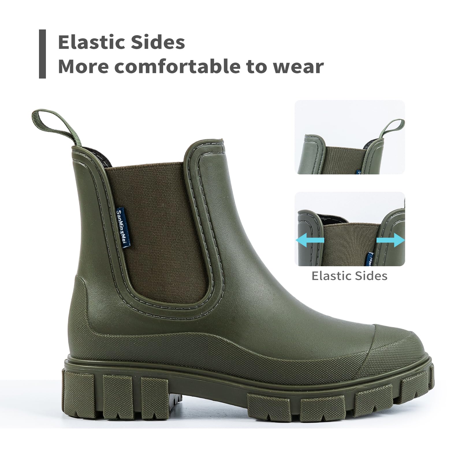 DRECAGE Botas de Agua Mujer Chelsea Lluvia Botines Impermeable Antideslizante Wellington Botas Jardín Trabajo Boots