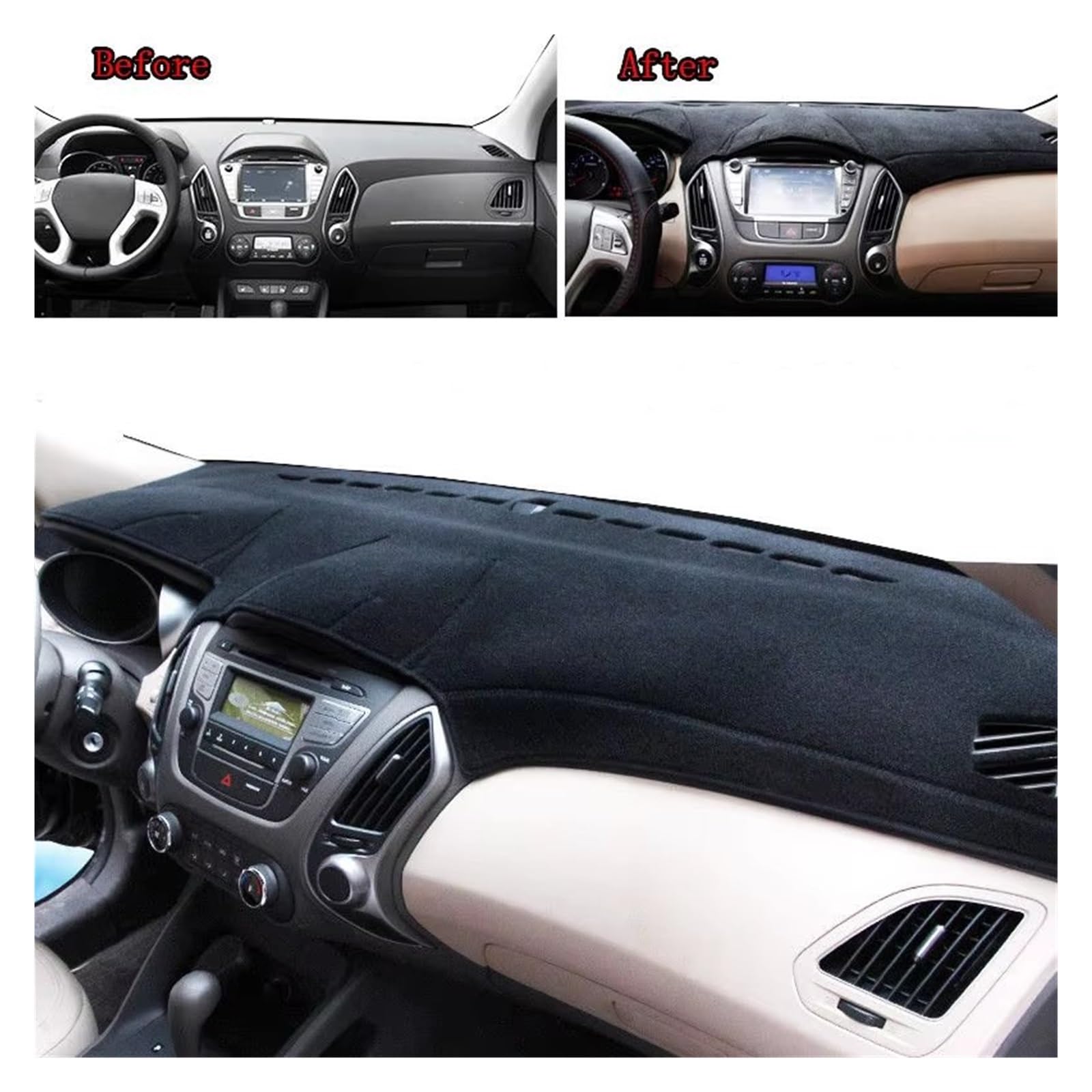 Tapis Tableau Bord intérieur Voiture Tapis Protection pour Tableau Bord Pare-Soleil Style Automobile pour Hyundai pour Tucson IX35 2010-2015(Black(Red Edge) RHD)