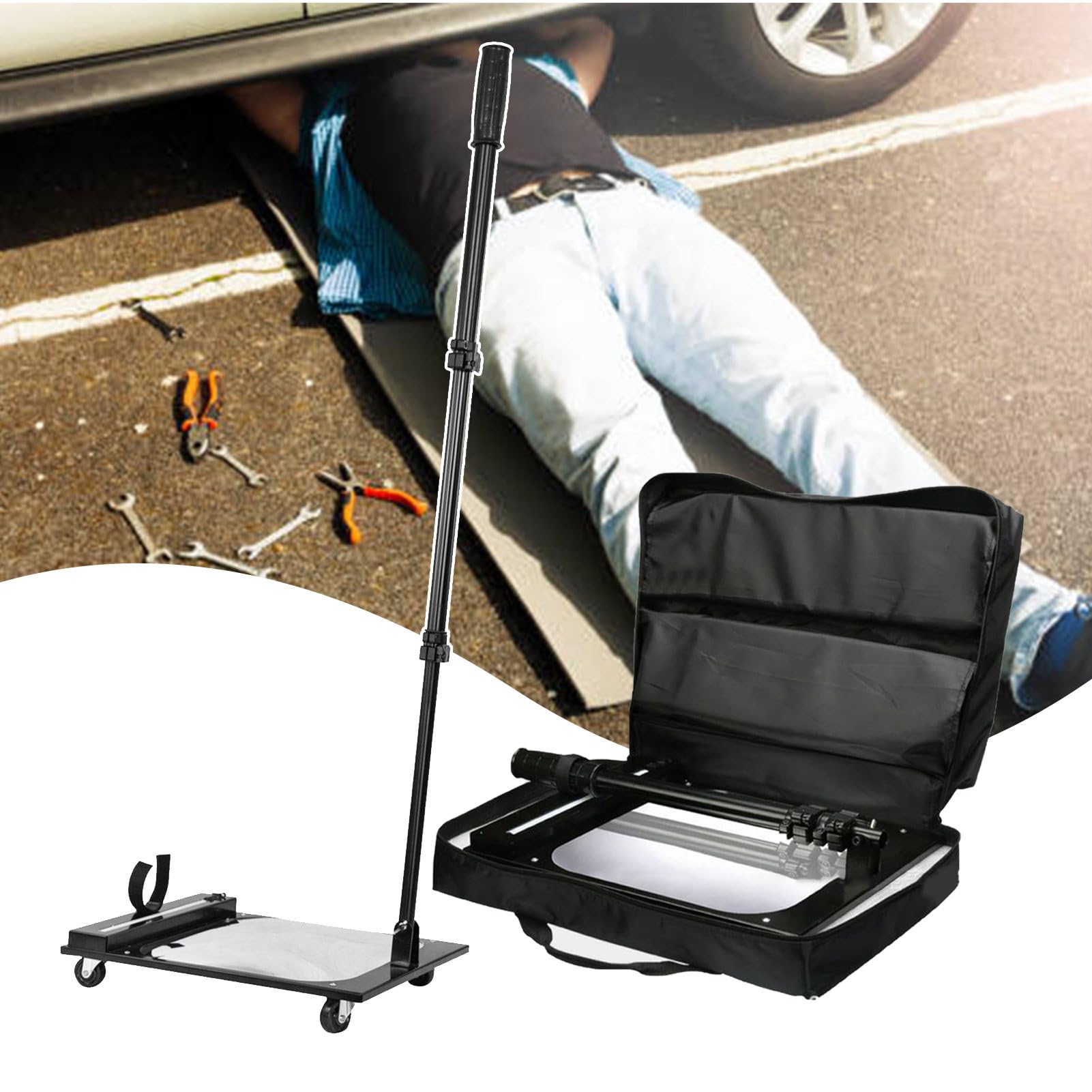 YNIYUJKL Handheld Under Vehicle Inspection Mirror With Wheels-Led Light-Telescopic Pole