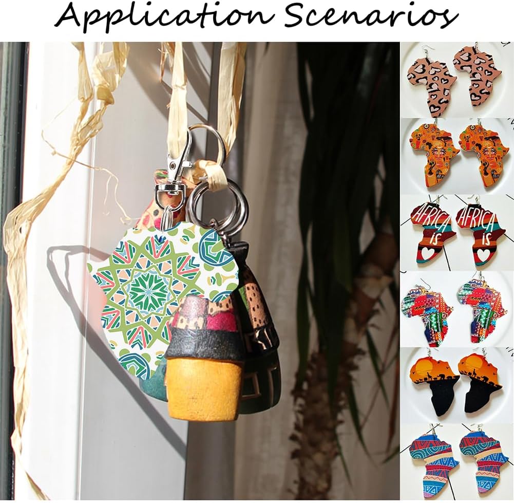 PH PandaHall 150pcs African Map Earrings, Wood Earring Blanks Africa Shape Dangle Laser Cut Wooden Earrings with Earring Hooks and Jump Rings for Jewelry Making, 2.3x2.5