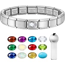 GEMOSA Silver Birthstone Italian Charm Bracelet for Women