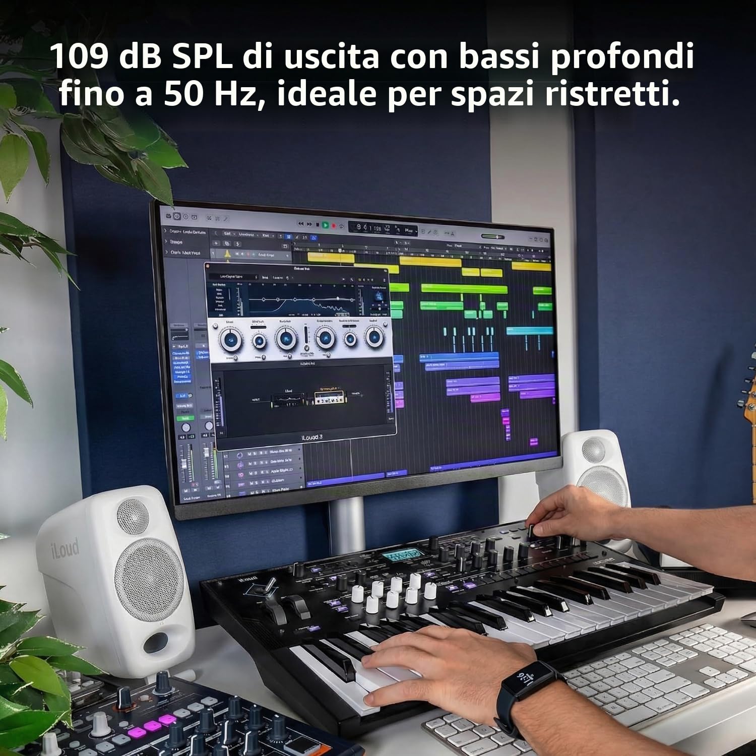 IK Multimedia iLoud Micro Monitor Pro White (coppia) 50 Watt Portatile & Potente Monitor Studio di Riferimento, Amplificatore Classe D Ad Alta Efficienza, Driver Personalizzati per Mixaggio Musica
