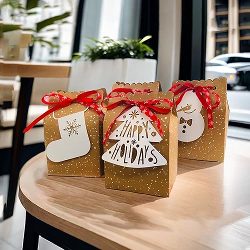 Miniatura 3 de HDFSP 12 bolsas de regalo de papel kraft de Navidad, bolsas de papel de Navidad para regalos de fiesta de Navidad con etiquetas y cintas