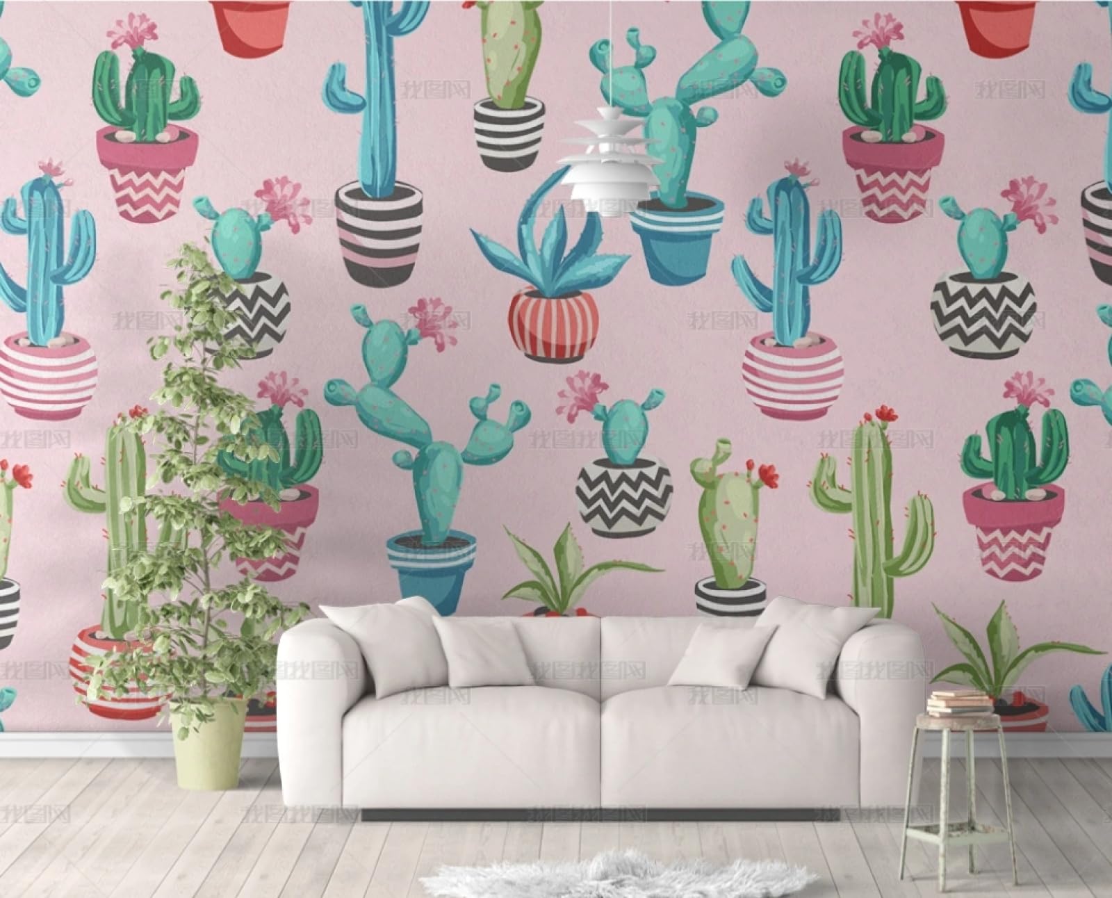 Papier peint autocollant pour chambre enfant motif cactus en pot ludique