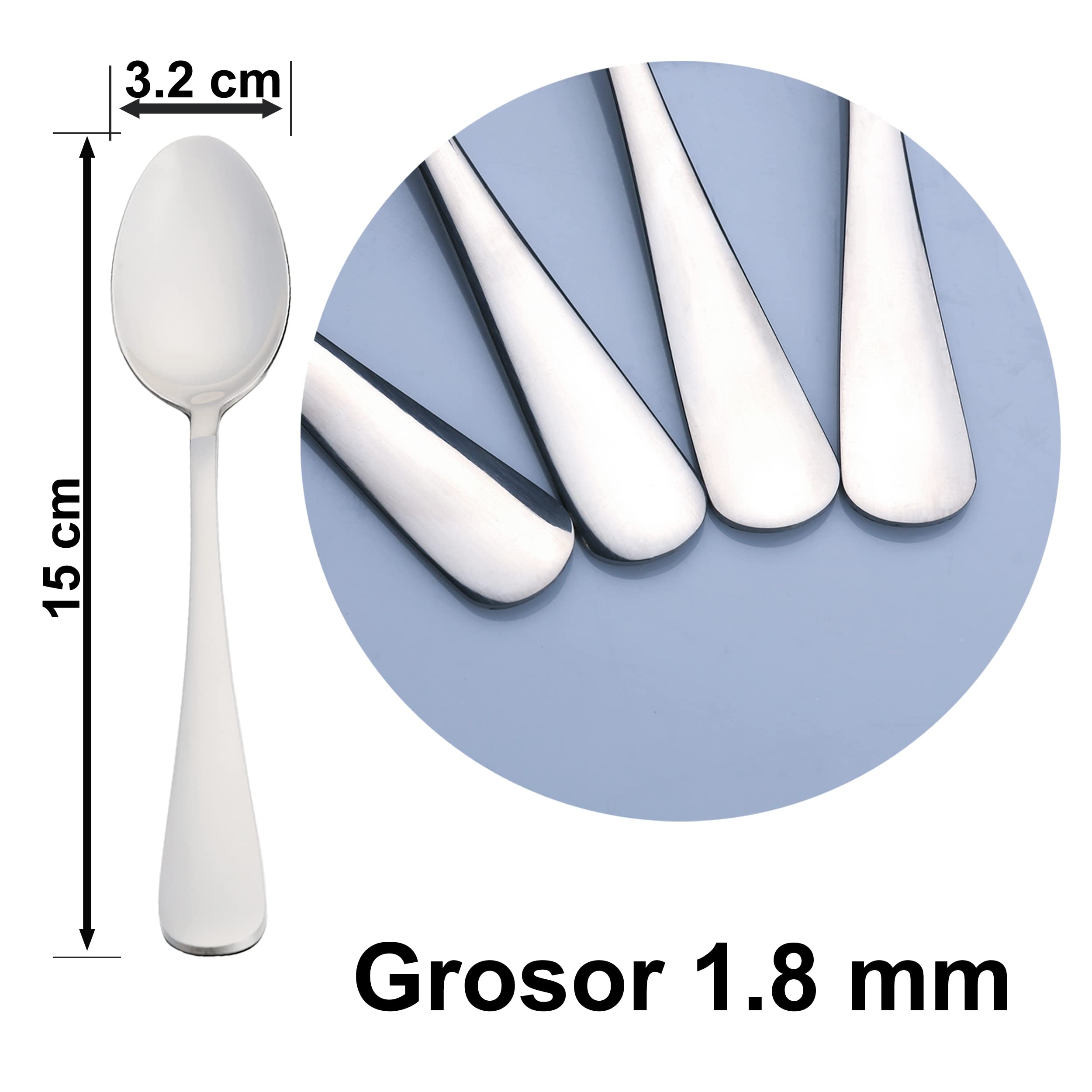 Cucharas de Postre Acero Inoxidable 18/0 15x3,2 cm 12 Piezas