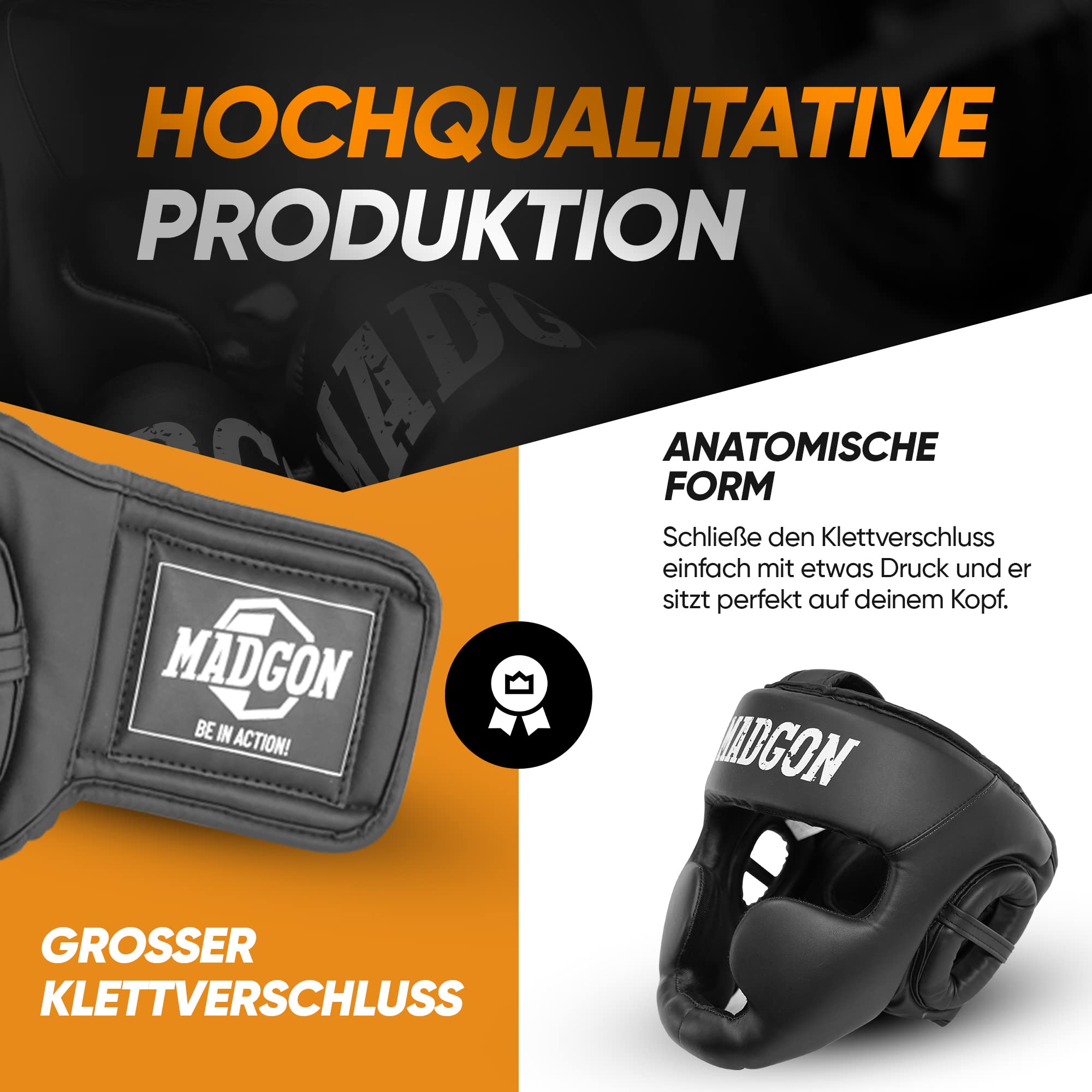MADGON Premium Kopfschutz, Boxhelm mit Perfekter Sicht und maximalem Schutz, Gesichtsschutz für Kampfsport, MMA, Boxen, Kickboxen & Sparring