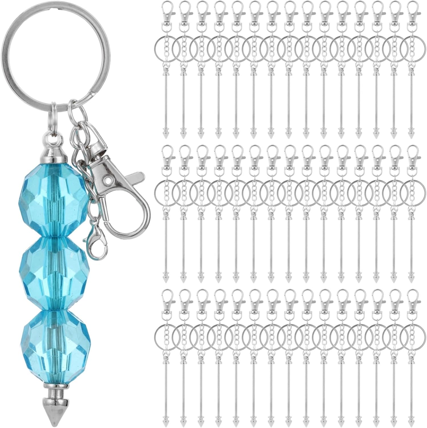 50 PCS Blank Beaded Keychain Bars, Metal Keyring Beading Sticks with Lobster Clasps, Keychain Making Supplies for DIY Crafts, Bag Charms, Beadwork Projects, Jewelry or Custom Accessories