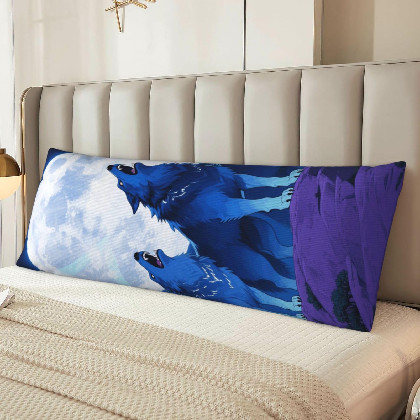 Blue Wolf Moon Body Pillow Cover with Hidden Zipper 54"X20",Ultra Soft Microfiber Long Pillow Case Decorative Bedding Pillowcase Cushion Cover Cases for Bedroom Couch Sofa,Home Gifts