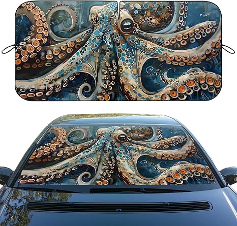 Ocean Octopus Car Windshield Sunshades Marine Life Sea Nautical Heatshield Front Window Car Sun Shade Windshield Blocks UV Rays Sun Visor Protector for Car Sedan Truck SUV Accessories 59x31.5 Inch