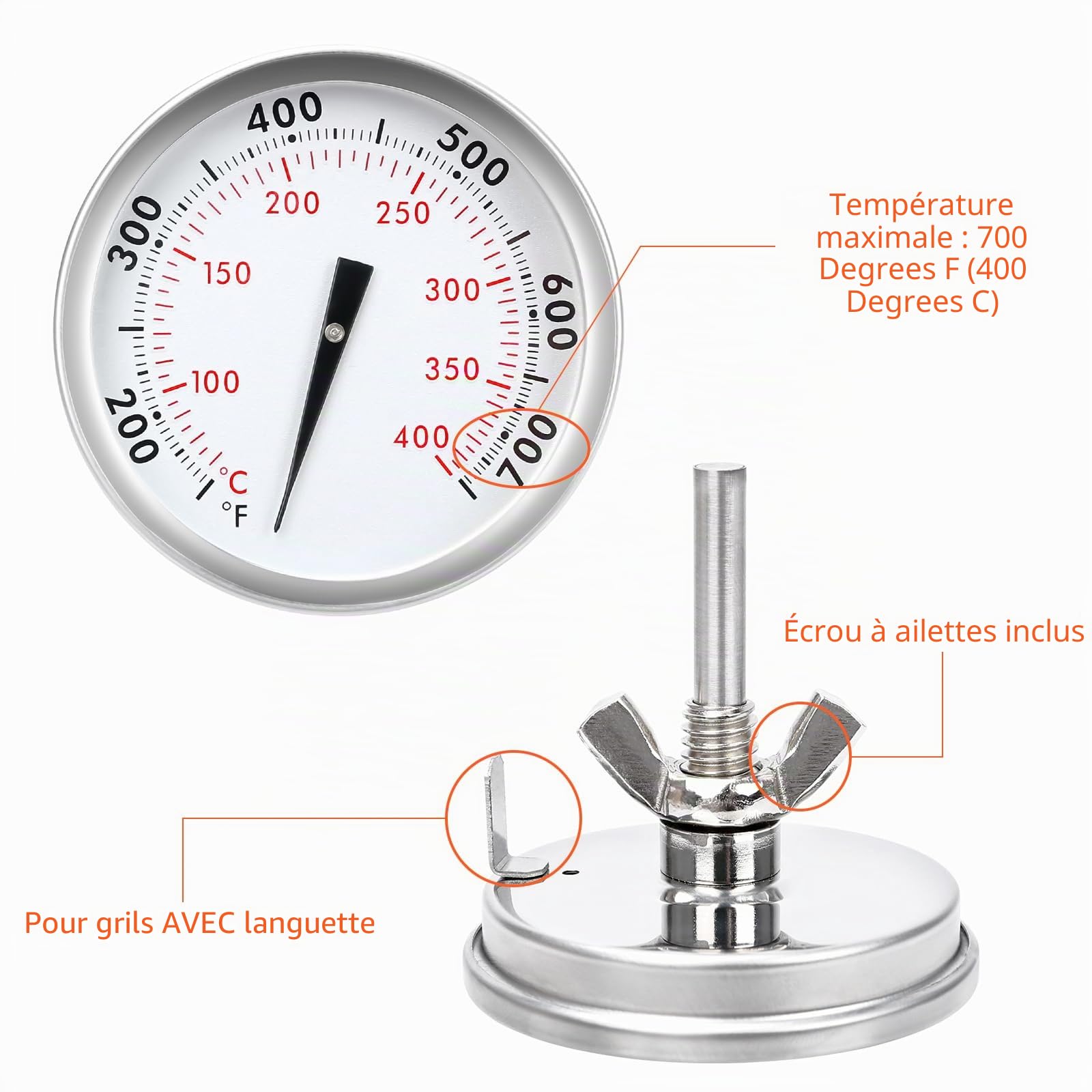 67088/67731 Thermomètre de barbecue – Remplacement pour Weber Genesis 300, Genesis II & Summit Series, Genesis E/S 310 330, diamètre 6 cm