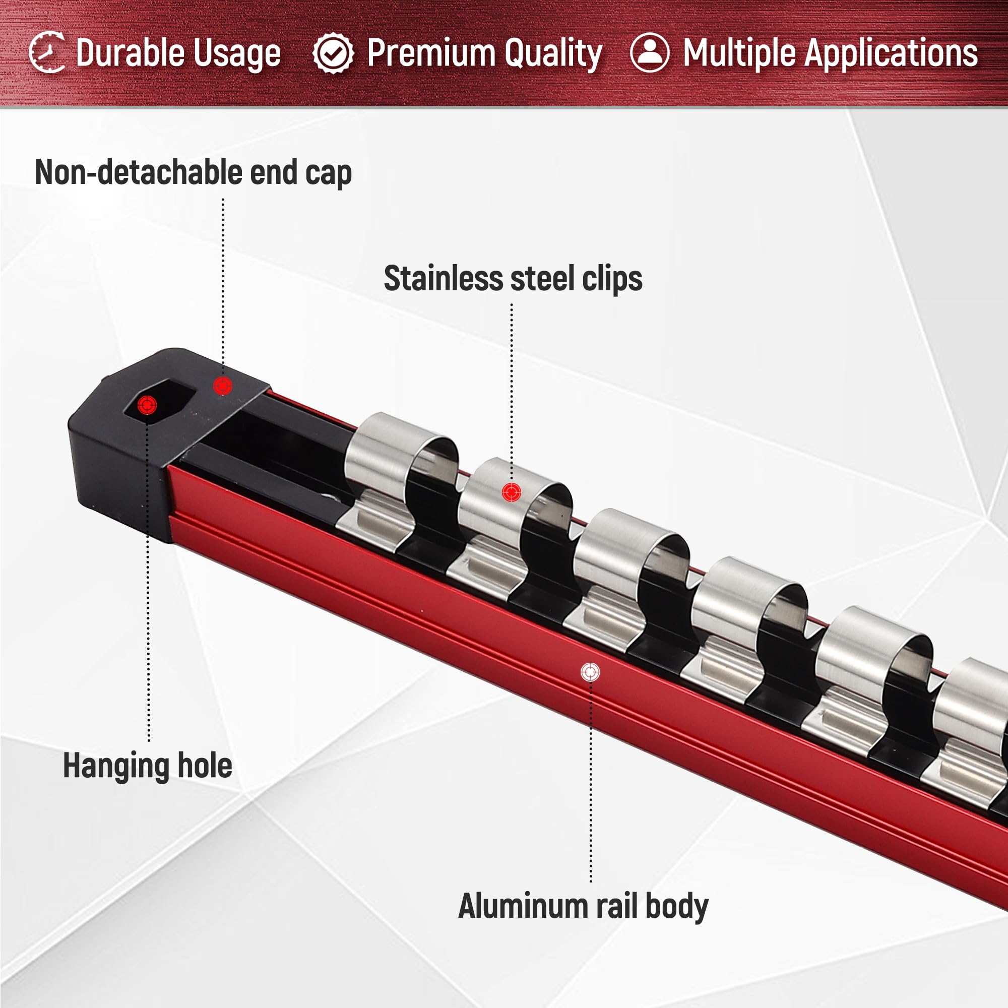 Ernst Manufacturing 6-Pack 13-Inch Magnetic Socket Rails - 3 Red & 3 Blue With Twist Lock Clips For Socket Organization