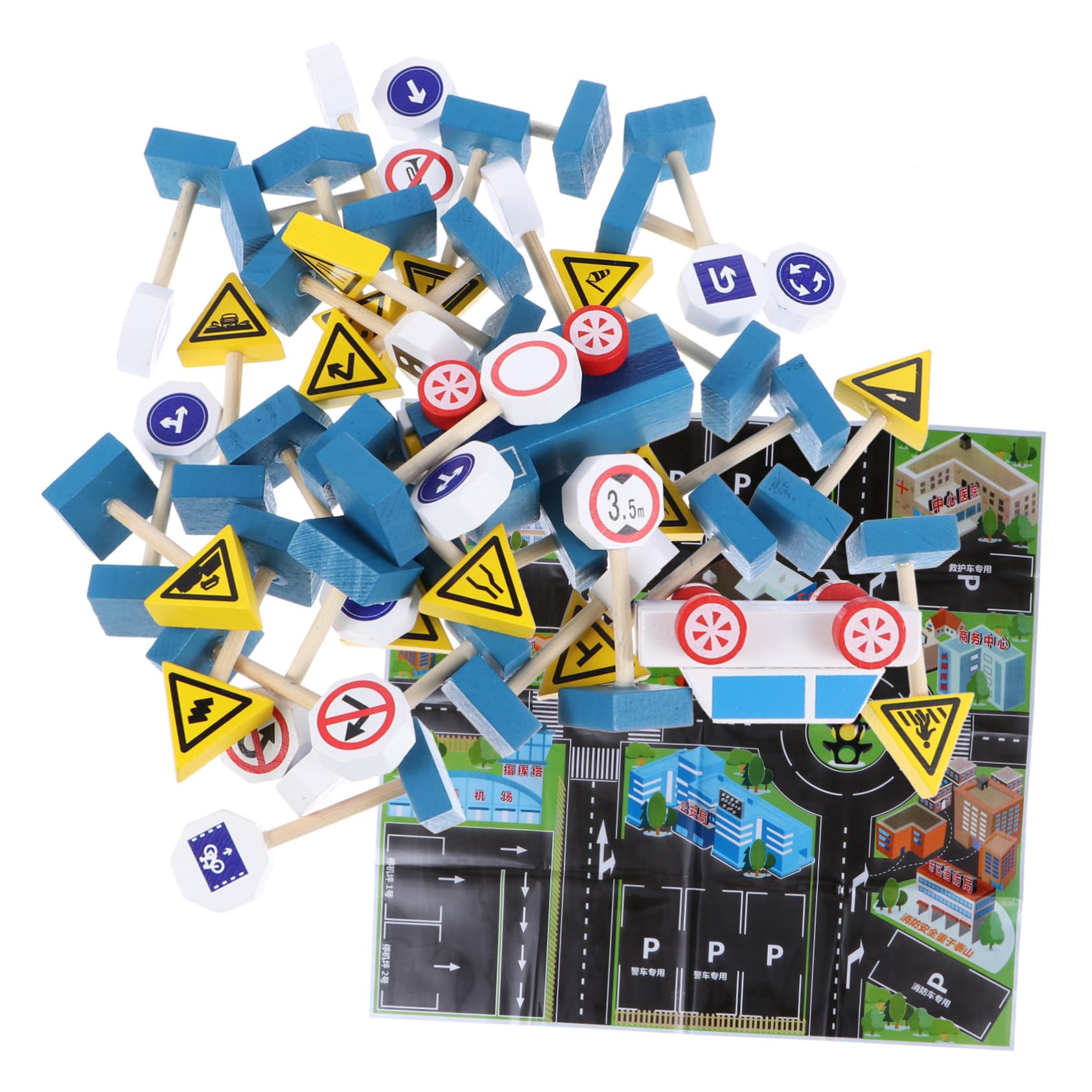 Hemoton Interactive Educational Traffic Sign Blocks 33 Pieces Car Toys Map Boys and Girls' Learning Safety Toy