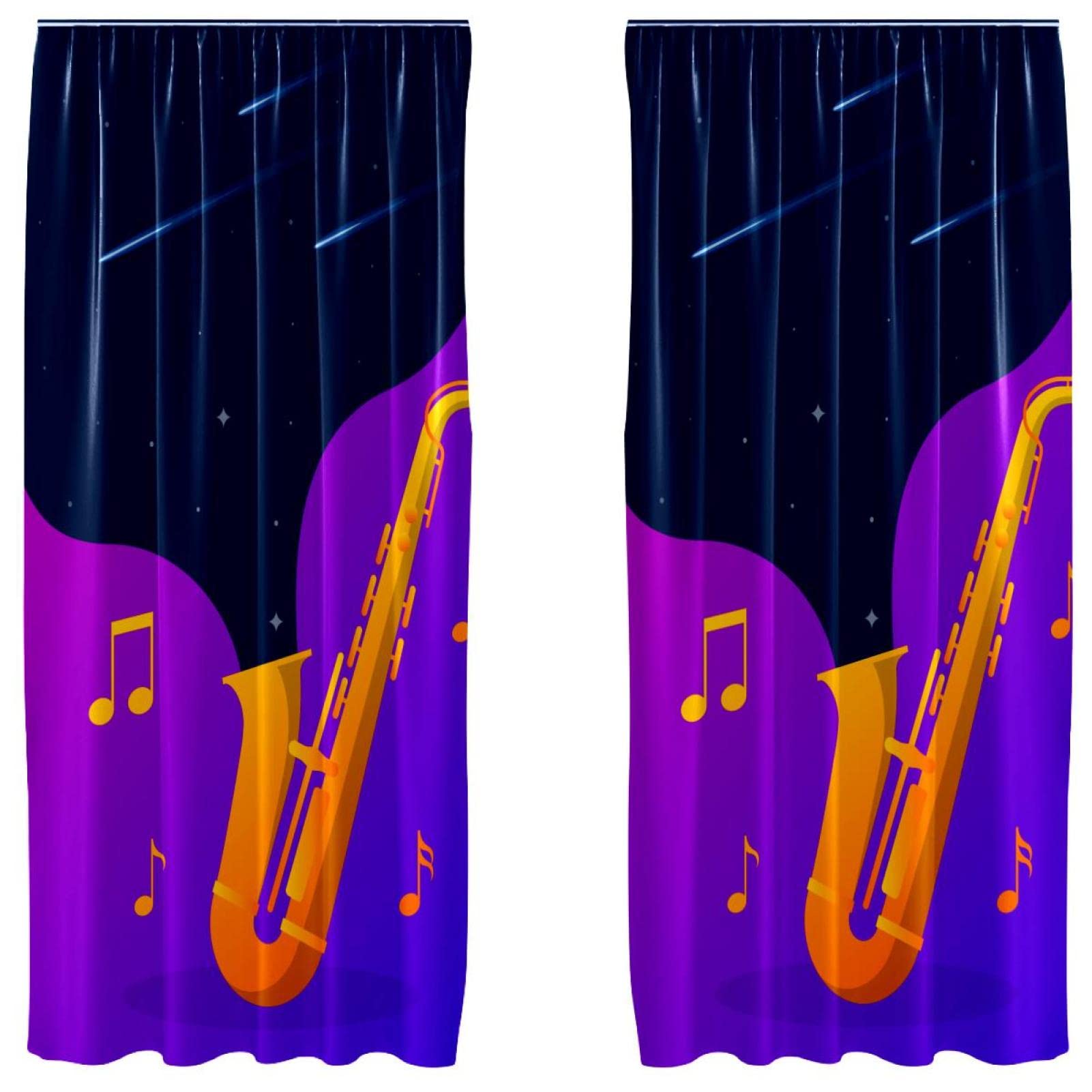 Rideaux étoiles spatiales saxophone doré 140x213 cm lot de 2