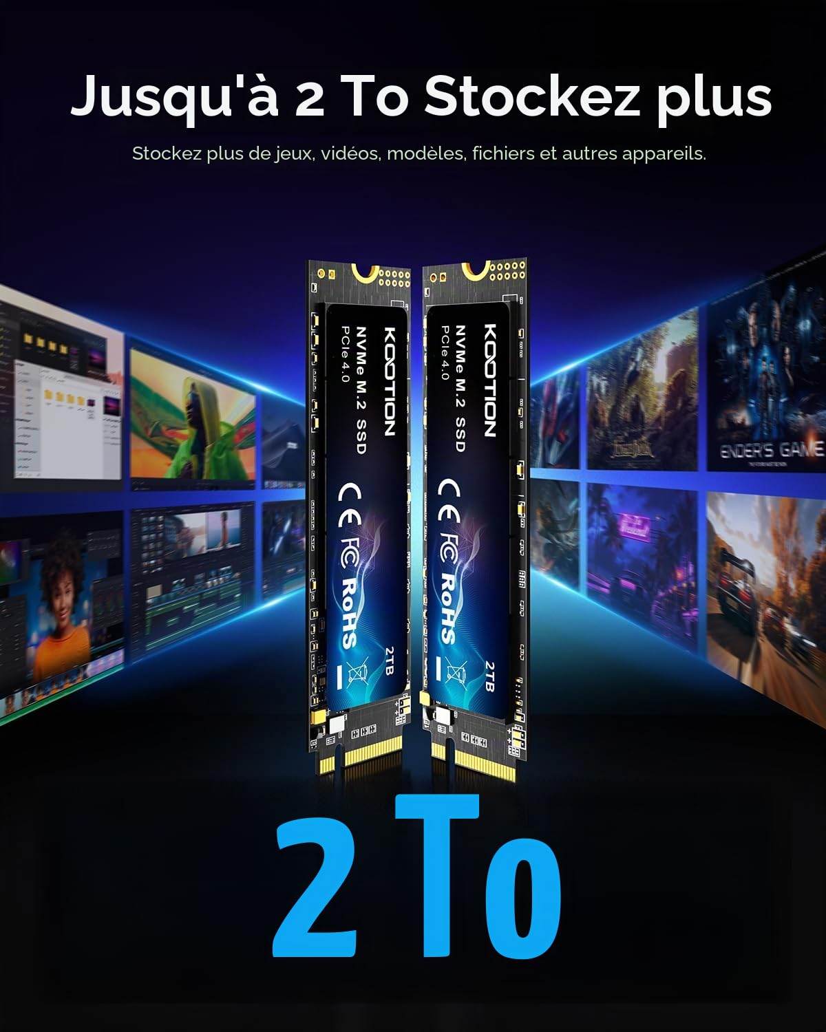 KOOTION SSD 2To NVMe SSD M.2 2280 PCIe 4.0 Disque SSD Interne 2 to, Jusqu'à 5000 Mo/s en Lecture, Compatible avec PS5 PC Gaming Ordinateurs de Bureau et Portables