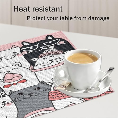 Miniatura 5 de Lovely Cats Pattern Placemats Set of 4 Table Mats Washable Placemat Waterproof Place Mats for Party Home Dining Table Decor 18x12 in