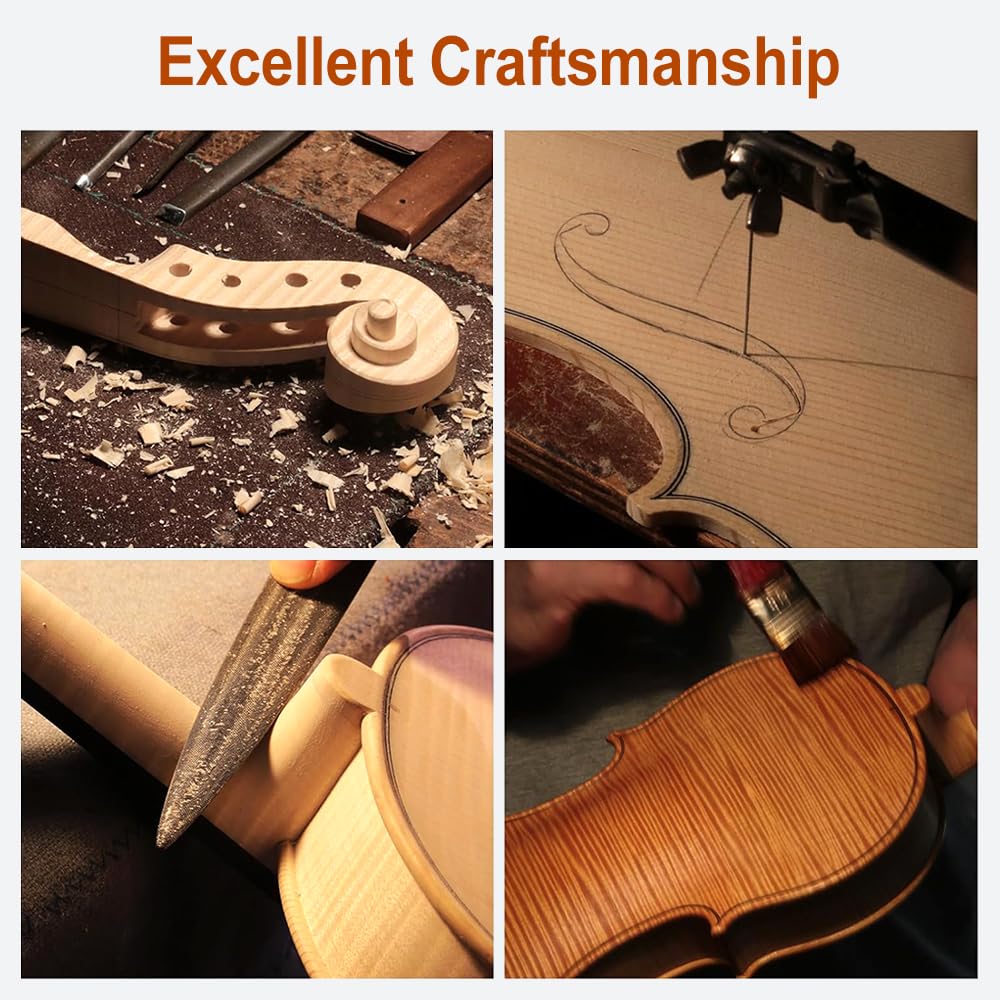 Yinfente Kit de violín de 4 cuerdas, 4/4 3/4 1/2 arce de flamenca sólido con accesorios de ébano, estuche, arco, afinador, paño de limpieza, cuerda extra, soporte para hombro hecho a mano para