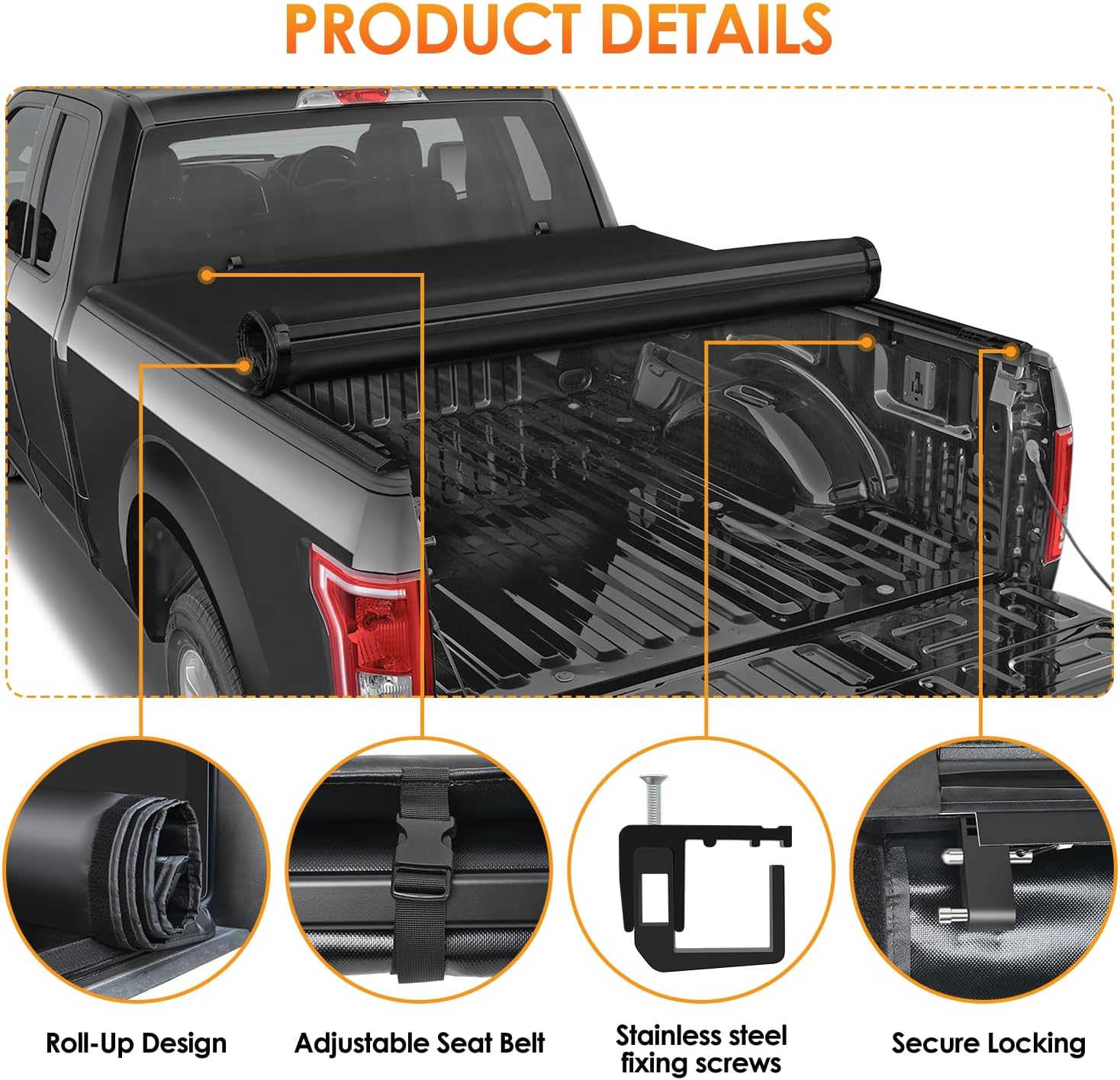 Nilight Soft Roll-Up Tonneau Cover for 2014–2021 Toyota Tundra 6.5ft Bed, Weatherproof Low Profile Truck Bed Cover, Quick Roll-Up Design