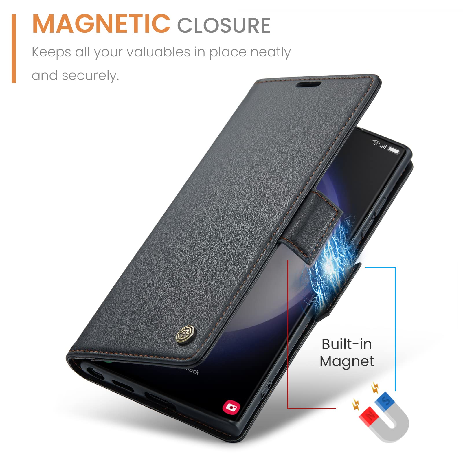 Phernykas Cover for Samsung S23 Ultra Wallet Case with Card Holder, Kickstand RFID Blocking Magnetic Closure Shockproof Protective PU Leather for Samsung S23 Ultra Flip Case Wallet - Black in use