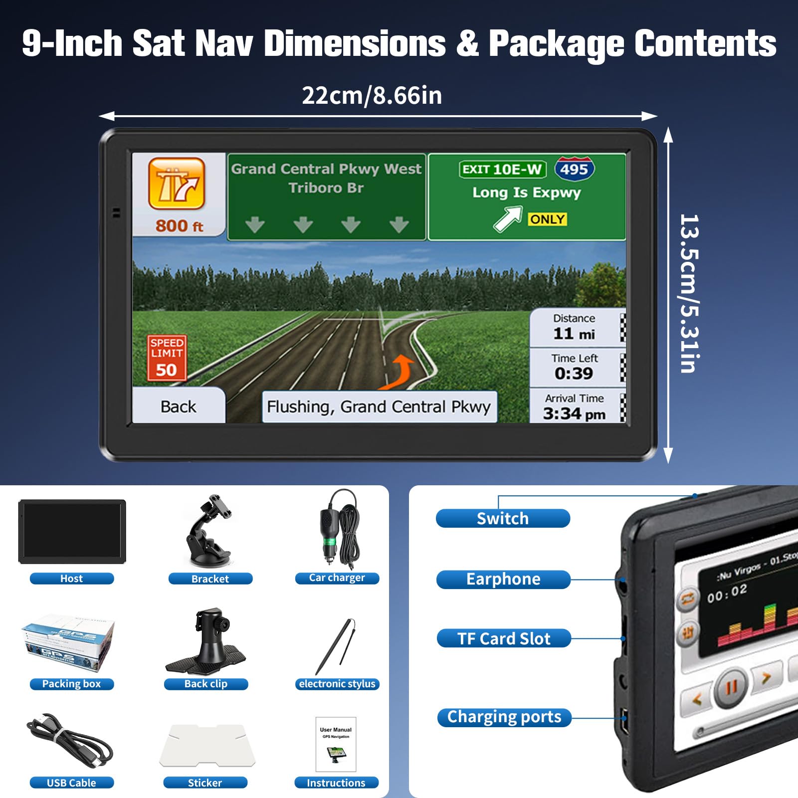 9 Inch Sat Navs, GPS Navigator Sat Nav for Car, Truck, Buses with 2025 UK Maps, Lifetime Free Updates, Real-Time Voice Guidance, Speed Camera Alerts, Lane Assist, and Comprehensive POI — view 6