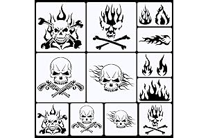 Skull Hand Tattoo Stencil (Reusable 12 Pcs Flame Stencil Airbrush Template)