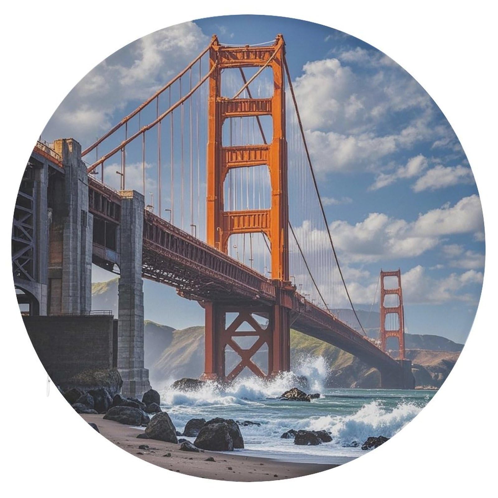 LZQPOEAS Golden Gate Bridge Swivel Seat Cushion with Supportive Memory Foam Comfort Round Bar Stool Cushion 15.3" Diameter Rotating Seat Cushions Fashion Chair Pad for Car Office Home
