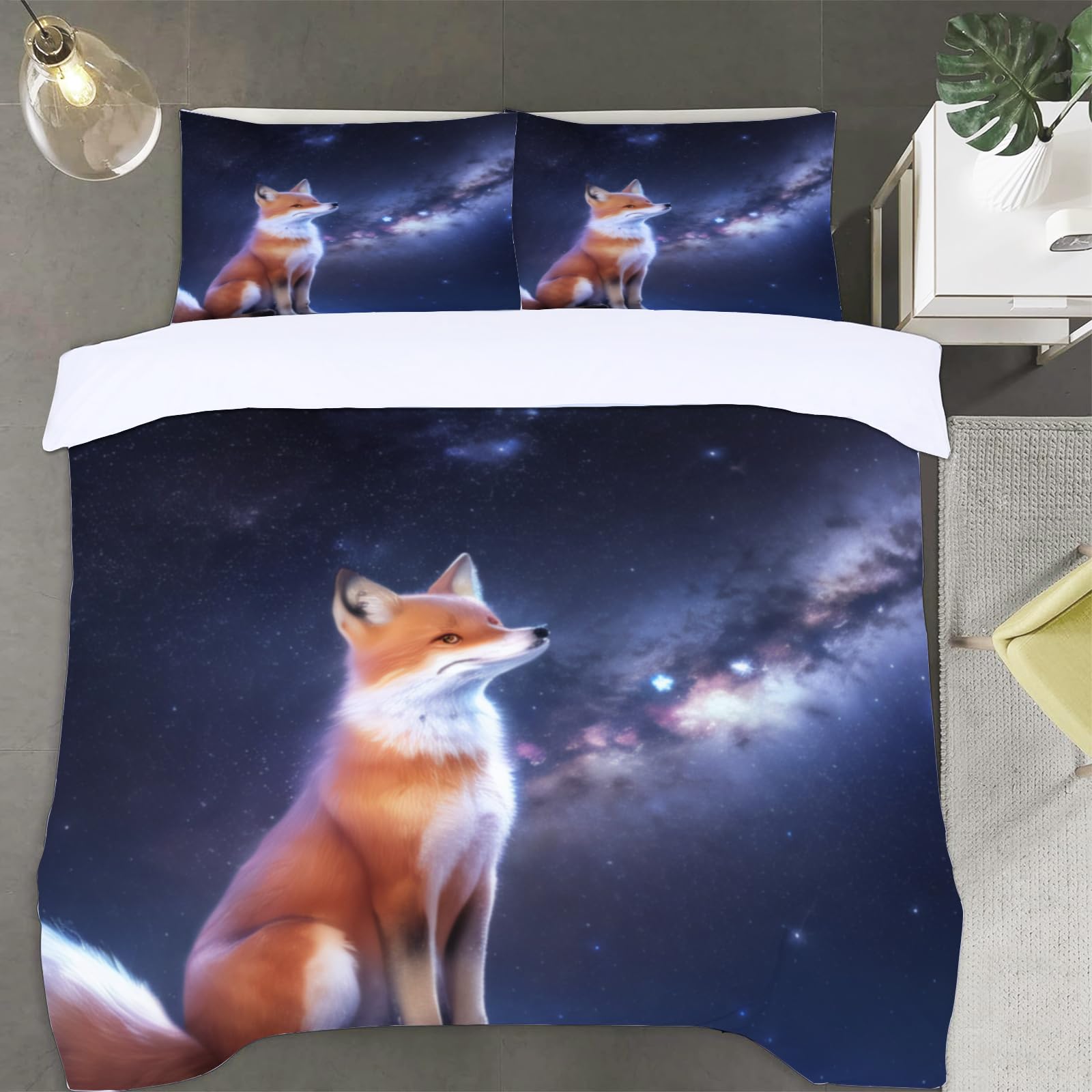 Housse de couette 220x240 renard en microfibre zippée avec ses deux taies d'oreiller