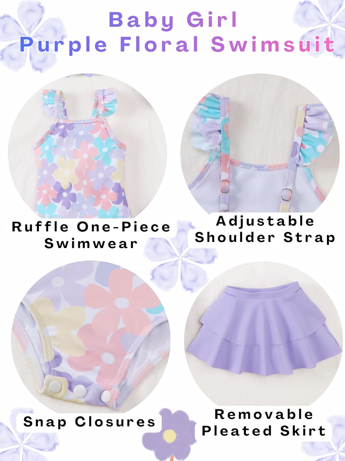 Renotemy Baby Girl Swimsuit Toddler One-Piece Bathing Suit with Skirt&Hat Bikini Beach Pool Swimwear for Infant Girls 3M-3Y