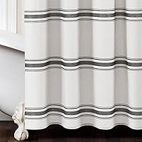 Vista 3 de Cortina de regadera de algodón a rayas estilo rústico de Lush Decor, 72 x 72 pulgadas, negra - Cortina de baño a rayas - Cortinas de ducha de tela